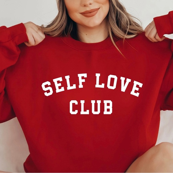 Self Love Club Light Grey Varsity Print Long Sleeve Crewneck Sweatshirt - Picture 5 of 8